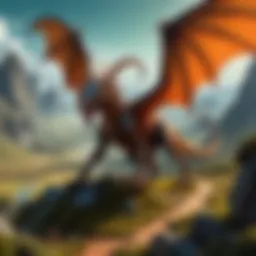 A whimsical illustration of the Jabberwock creature amid a fantastical landscape