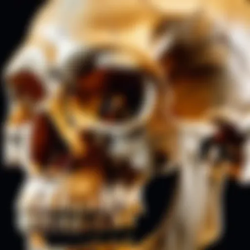 A detailed reconstruction of a Neanderthal skull showcasing unique features.