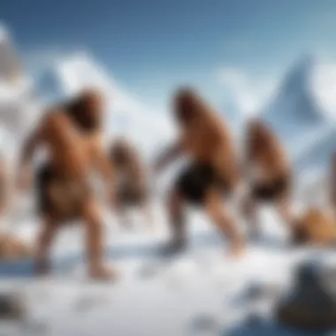 A depiction of Neanderthals engaging in communal activities, illustrating social behavior.