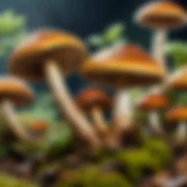 The Healing Properties of Fungi Close-up of medicinal mushrooms highlighting their unique textures and organic forms