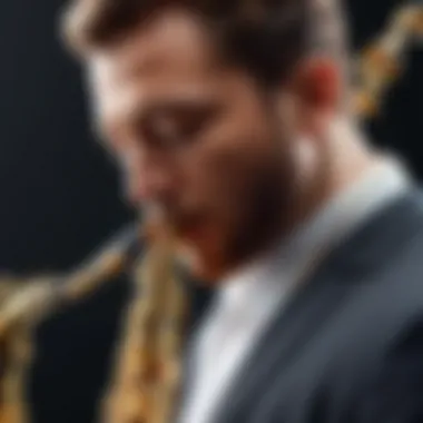 Close-up of a musician passionately playing a saxophone