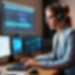 A transcriptionist working diligently with video playback tools.