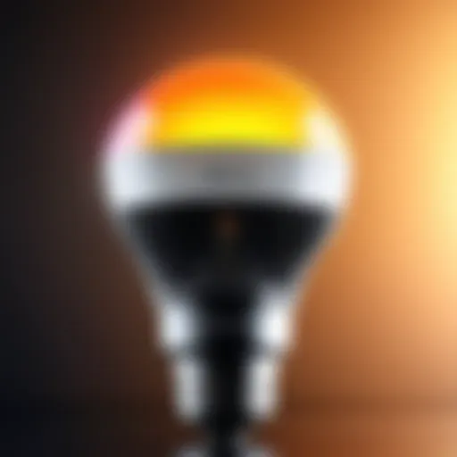 Close-up of a video light bulb displaying varying color temperatures