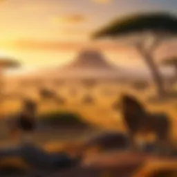 A vibrant scene from Le Roi Lion showcasing the majestic landscape of the African savanna.