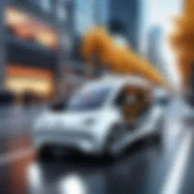 The Future of Urban Mobility with Zip Car A futuristic concept of urban mobility featuring electric Zip Cars integrated into smart city planning.