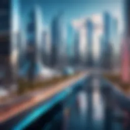 A futuristic cityscape showcasing advanced technology and design