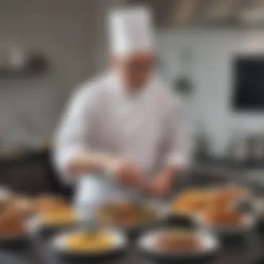 Chef creating gourmet healthy meal in a senior care facility kitchen