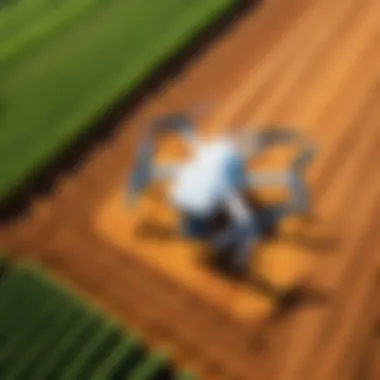 A drone equipped with GPS video technology surveying agricultural land.