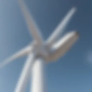 Close-up of wind turbine generator producing electricity