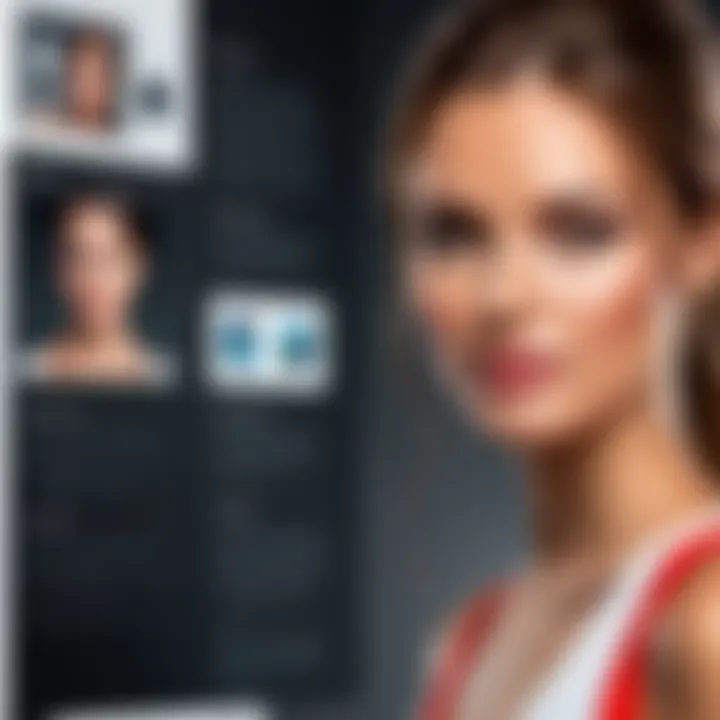 A professional model's portfolio displaying headshots and full-body images