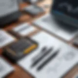 Sketch of various drawing tools arranged neatly on a table