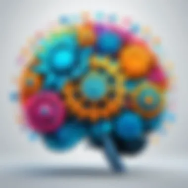 An abstract illustration of a brain with colorful gears representing creativity and analytical thinking.