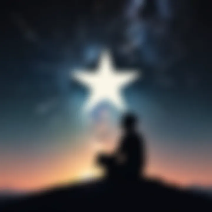 Silhouette of a person sitting under a star-filled sky