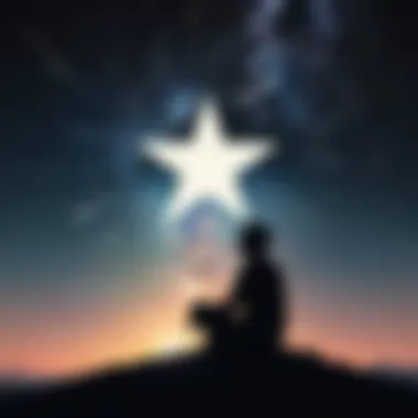 Contemplative Solitude Silhouette of a person sitting under a star-filled sky