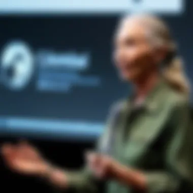 Advocating for Wildlife Conservation Jane Goodall delivering a powerful conservation speech at a global conference