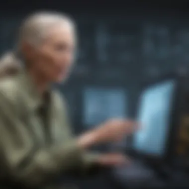Pioneering Field Research Illustration of Jane Goodall conducting field research