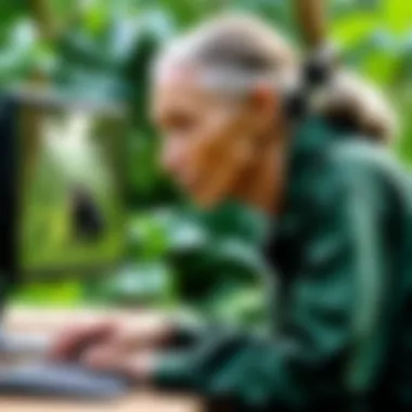 Observing Wildlife in Their Natural Habitat Renowned primatologist Jane Goodall observing chimpanzees in their natural habitat