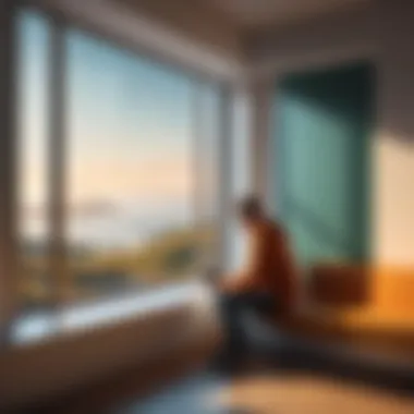 Lonely person sitting by the window looking out