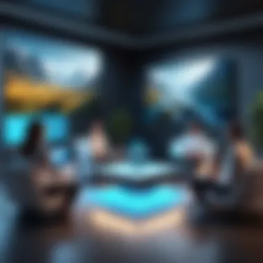 The Future of Virtual Gatherings A futuristic representation of virtual gatherings in community settings.
