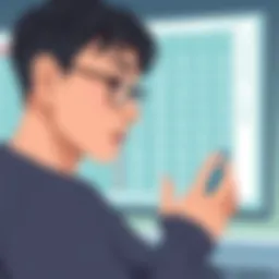 An Asian person practicing pronunciation with phonetic symbols.