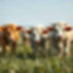 Close-up of livestock grazing in a pasture.