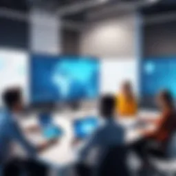 A vibrant team brainstorming ideas in a creative workspace.