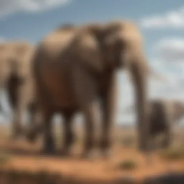 Comparison of Contemporary Elephants to Ancient Mammoths Modern-Day Elephant Herd in Savannah