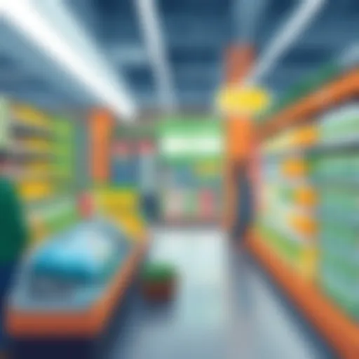 A modern sustainable supermarket showcasing eco-friendly products