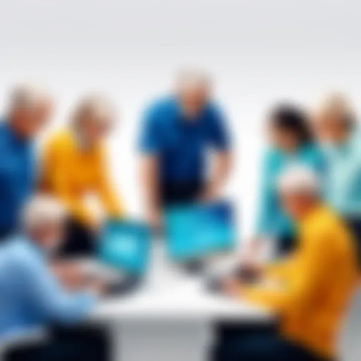 A dynamic teamwork scene illustrating collaboration across ages