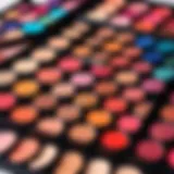 A vibrant makeup palette showcasing an array of colors.