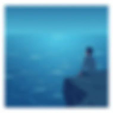 Introspection by the Ocean A contemplative figure sitting on a cliff edge, gazing at a vast ocean, representing introspection and the search for purpose.