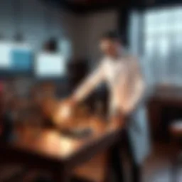 Nikola Tesla in his laboratory demonstrating electrical experiments