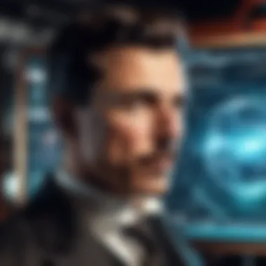 The Intellect of Tesla A portrait of Nikola Tesla showcasing his intense focus and intellect