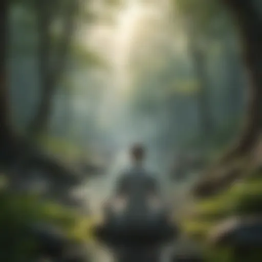 Person meditating in serene nature