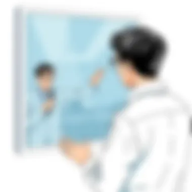 Individual practicing speech in front of a mirror
