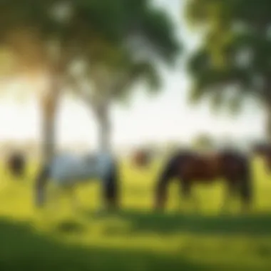 A group of horses peacefully grazing in a lush green pasture