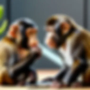 Playful Monkey Communication Playful monkeys exchanging messages using unique communication symbols in Monkey Chat