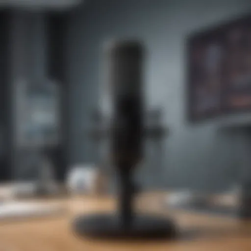 Podcast studio setup with professional microphone