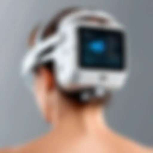 A portable transcranial magnetic stimulation device in a clinical setting, showcasing its compact design.