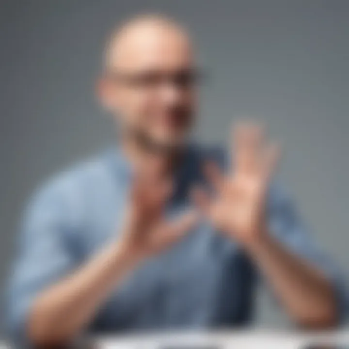 Deaf man using sign language in a meeting