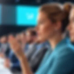 An eloquent speaker captivating an audience with expressive body language.