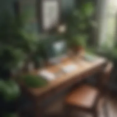 Serene Writing Environment Verdant Foliage Surrounding Quaint Writing Desk