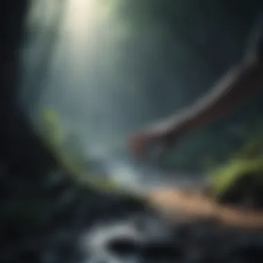 Seeking Support Illustration of a person reaching out for a helping hand in a shadowy environment