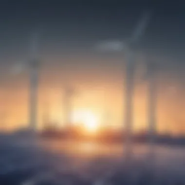 Conceptual illustration of renewable energy sources like solar panels and wind turbines against a polluted skyline