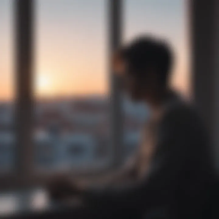 Silhouette of a person contemplatively looking out of a window