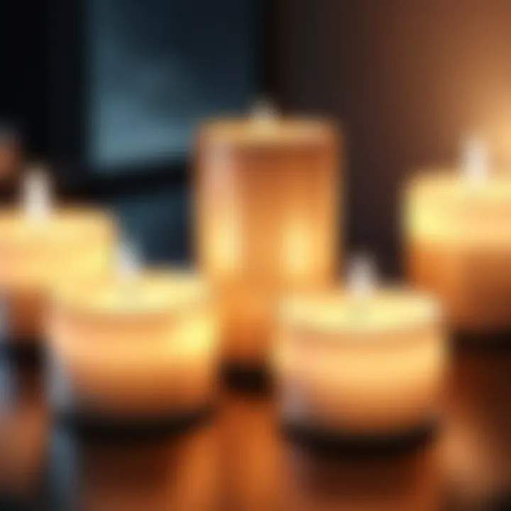 Close-up of soft, flickering candlelight casting gentle shadows in a dimly lit room