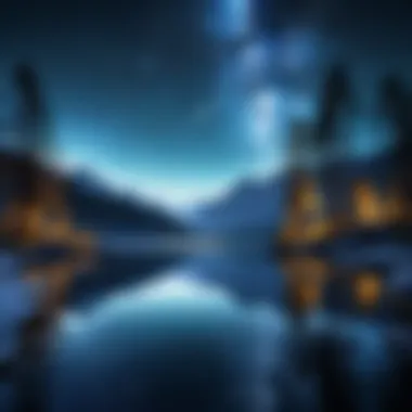 The Tranquility of Night: A Visual Escape A serene nighttime landscape featuring a starry sky and a calm lake reflecting moonlight