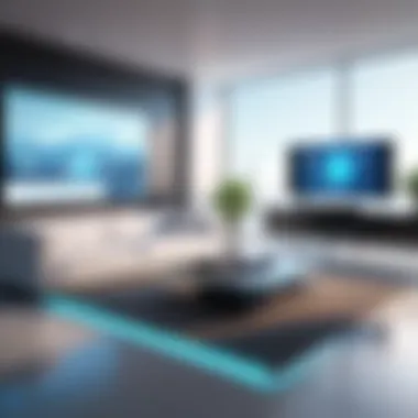 Exploring the Smart Home Ecosystem A futuristic smart home environment with interconnected devices