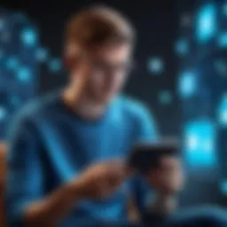 A young individual engaging with social media on a smartphone