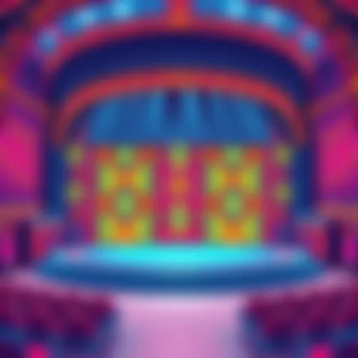A visually striking stage set with intricate designs and vibrant colors